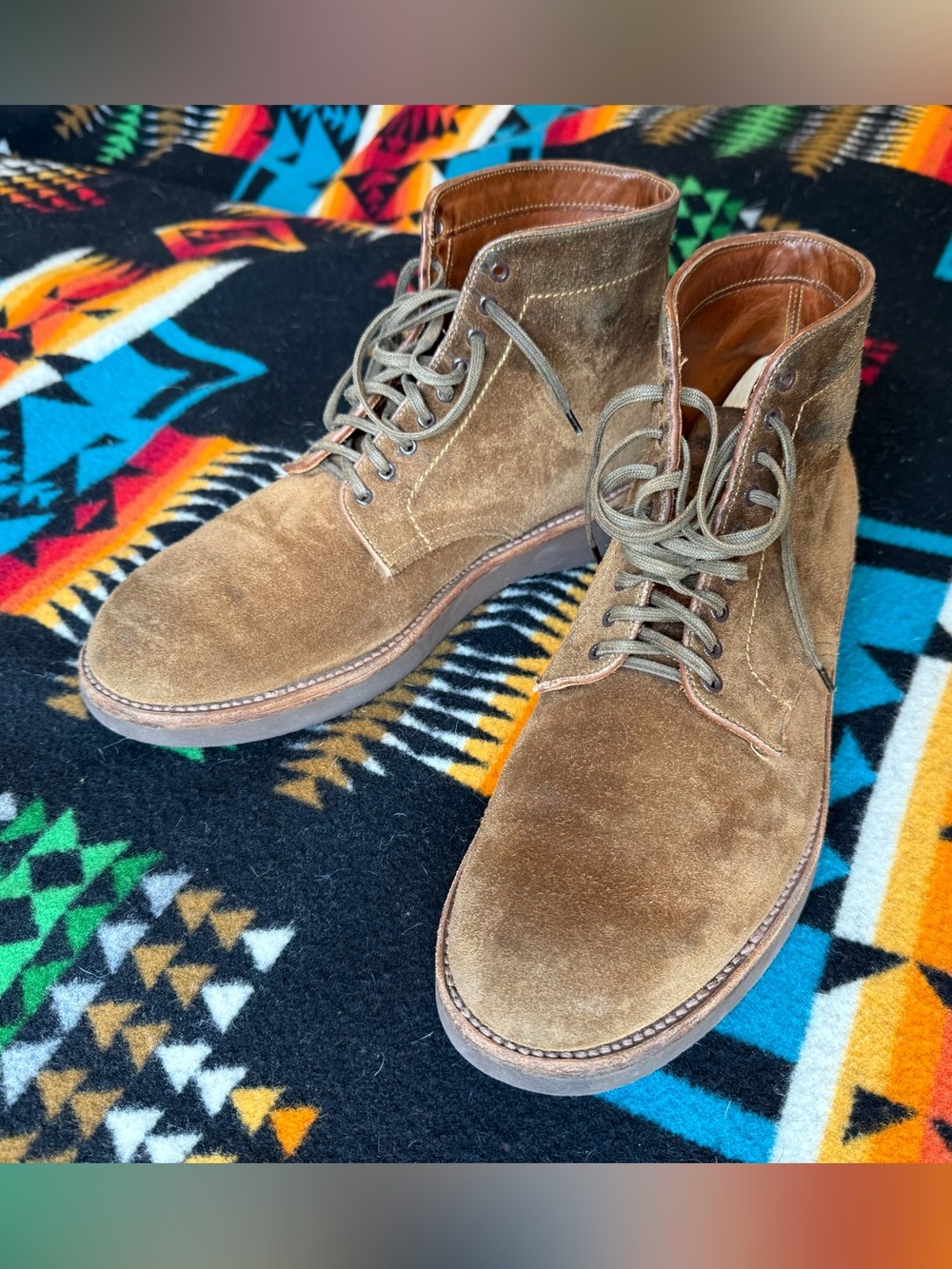 Alden plain toe boot, snuff suede, Barrie last, 10.5D
